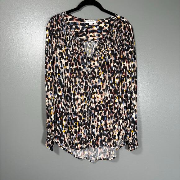 BeachLunchLounge Women's Black Dot & Colorful Abstract Peasant Top - Size Large - Picture 1 of 5